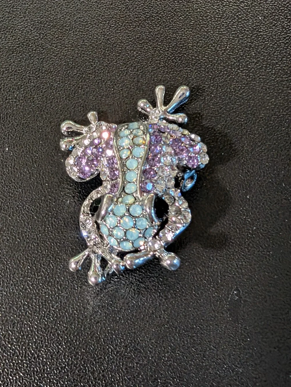 Crystal Frog Brooch - Purple and Light Blue Accent